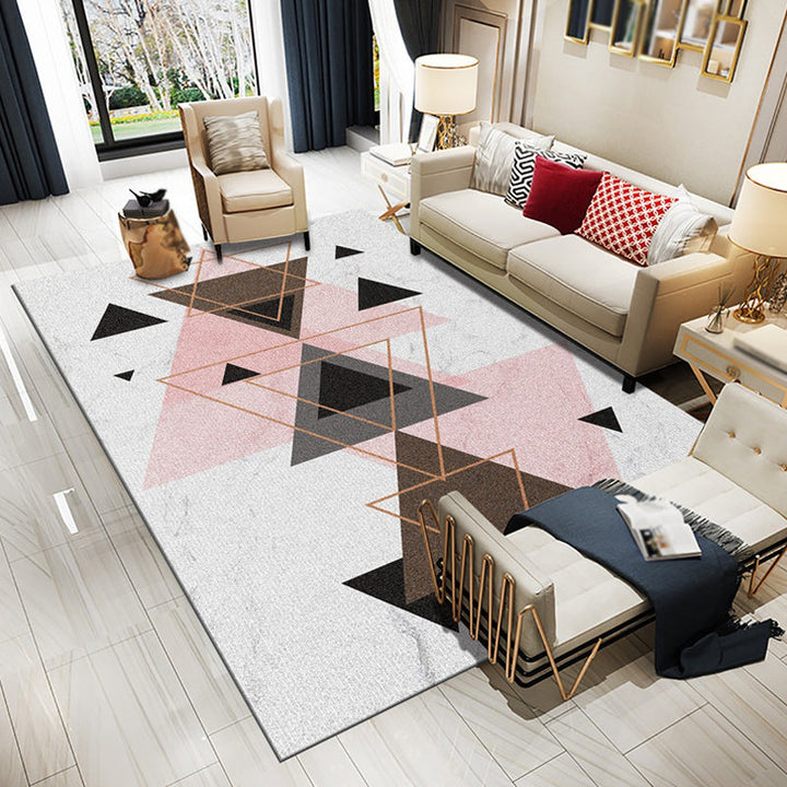 Nordic Geometric Pattern Rug Multicolored Polyester Rug Non-Slip Pet-Friendly Washable Rug for Living Room | Bowlift
