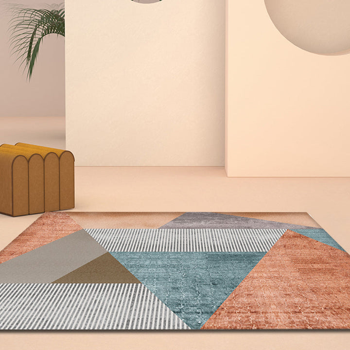 Orange modern carpet made of polypropylene, geometric and striped pattern, pet-friendly washable non-slip carpet for the living room | Bowlift
