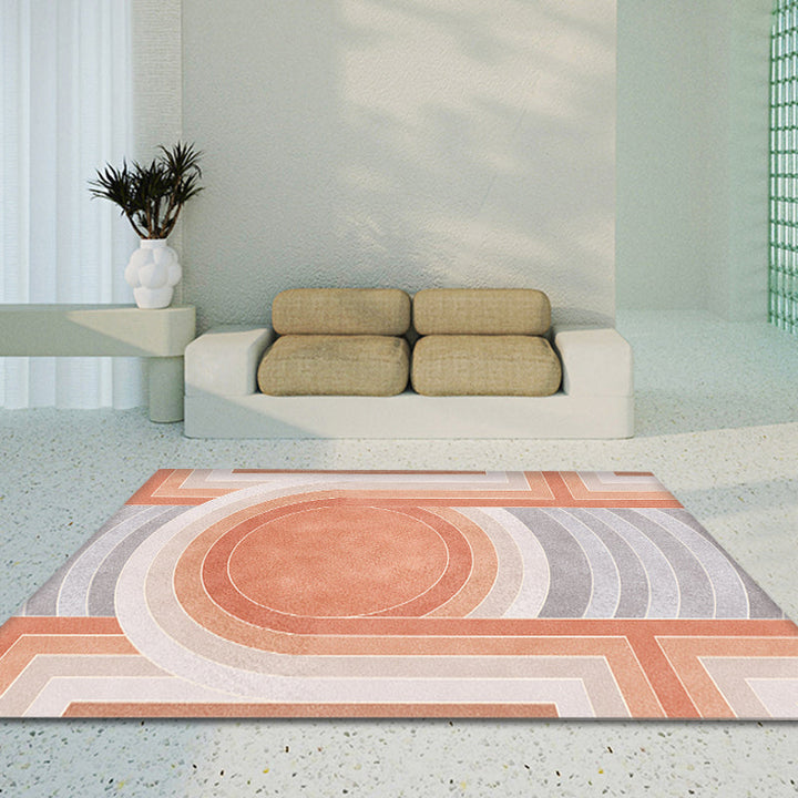 Orange modern carpet made of polypropylene, geometric and striped pattern, pet-friendly washable non-slip carpet for the living room | Bowlift