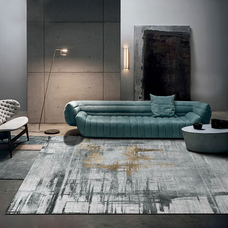 BowLift | Modern Abstract Rug Smoke Grey Polyester Rug Non-Slip Backing Pet-Friendly Washable Area Rug for Home