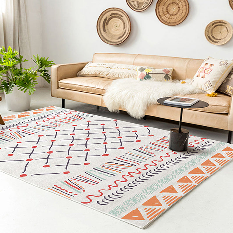 BowLift | Southwest living rug white tribal geometric patterns rug polyester washable non-slip pet-friendly rug
