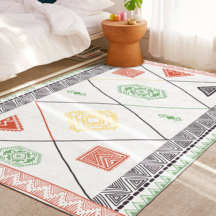 BowLift | Southwest living rug white tribal geometric patterns rug polyester washable non-slip pet-friendly rug