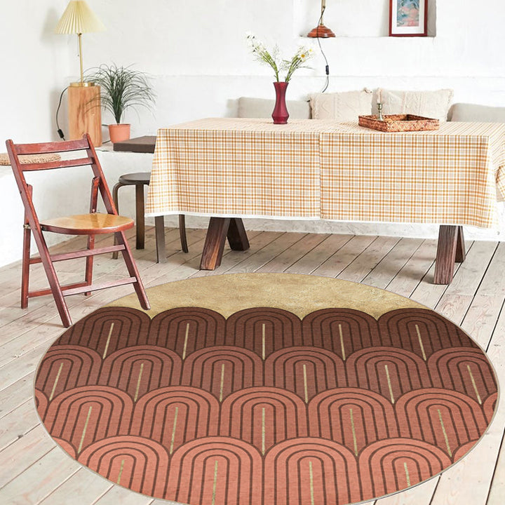 Modernist geometric rug with stripes orange chenille rug non-slip pet-friendly washable rug for the bedroom | Bowlift