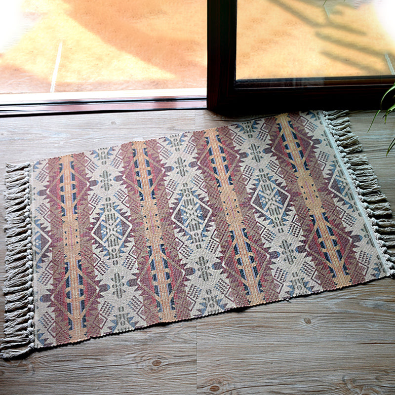 Stylish tribal pattern rug Multicolored Moroccan rug made of cotton Washable Non-slip Pet-friendly rug for the living room | Bowlift