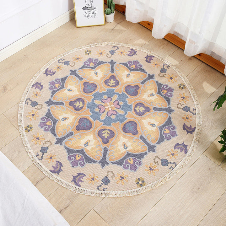 Multi Color Parlour Rug Moroccan Tribal Flower Pattern Rug Flax Washable Non-Slip Back Pet Friendly Area Rug | Bowlift