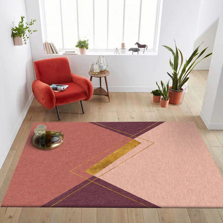Red and Pink Bedroom Rug Modern Geometric Pattern Carpet Polyester Non-Slip Back Washable Rug for the Area | Bowlift