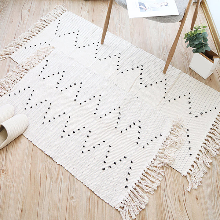 BowLift | Southwest Striped Pattern Carpet White Cotton Carpet Non-Slip Pet-Friendly Washable Carpet for Living Room