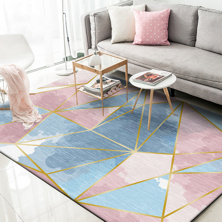 Blue geometric pattern rug polyester modern rug washable non-slip pet-friendly rug for the living room | Bowlift