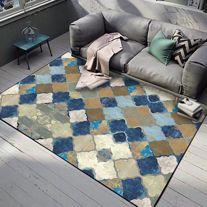 Multicolor Moroccan carpet polyester geometric ogee pattern rug pet-friendly washable non-slip rug for the living room | Bowlift