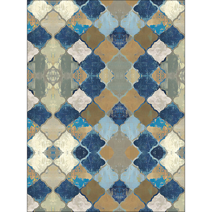 Multicolor Moroccan carpet polyester geometric ogee pattern rug pet-friendly washable non-slip rug for the living room | Bowlift