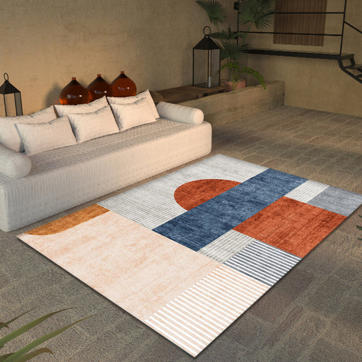 BowLift | Orange-Red Modern Carpet Polyester Color Block Striped Pattern Carpet Pet-Friendly Washable Non-Slip Floor Mat for Home