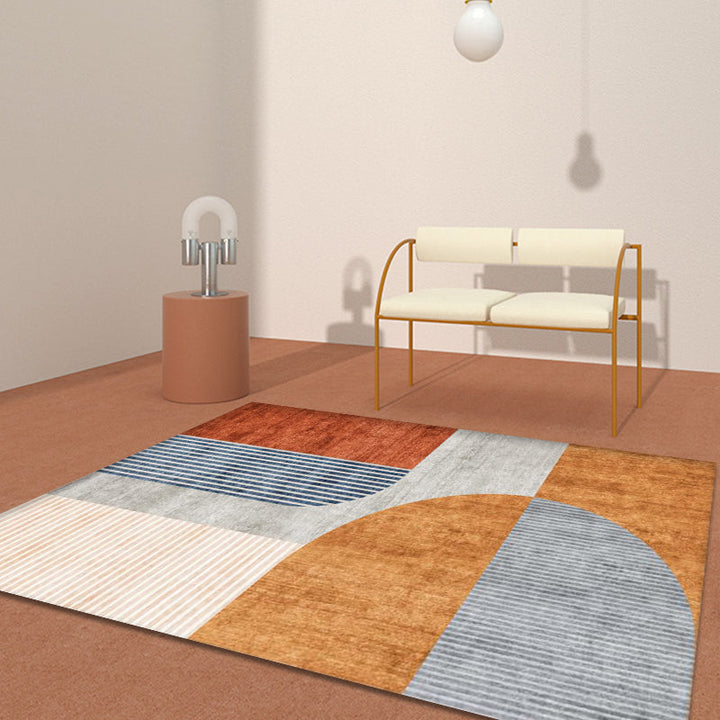 BowLift | Orange-Red Modern Carpet Polyester Color Block Striped Pattern Carpet Pet-Friendly Washable Non-Slip Floor Mat for Home