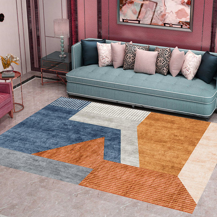 BowLift | Orange-Red Modern Carpet Polyester Color Block Striped Pattern Carpet Pet-Friendly Washable Non-Slip Floor Mat for Home