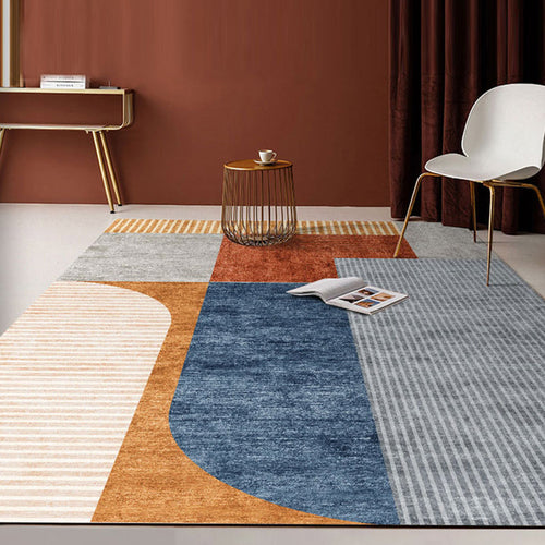 BowLift | Orange-Red Modern Carpet Polyester Color Block Striped Pattern Carpet Pet-Friendly Washable Non-Slip Floor Mat for Home