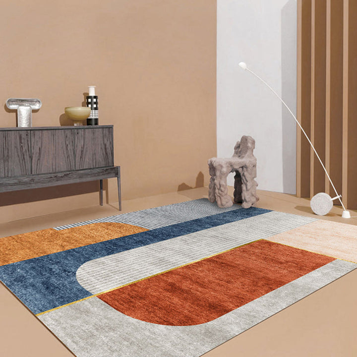 BowLift | Orange-Red Modern Carpet Polyester Color Block Striped Pattern Carpet Pet-Friendly Washable Non-Slip Floor Mat for Home