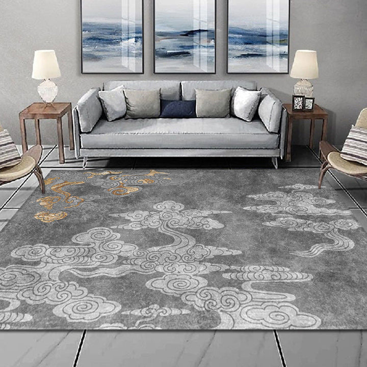 BowLift | Oriental living room carpet Gray clouds pattern carpet Synthetic Washable Non-slip Pet friendly carpet