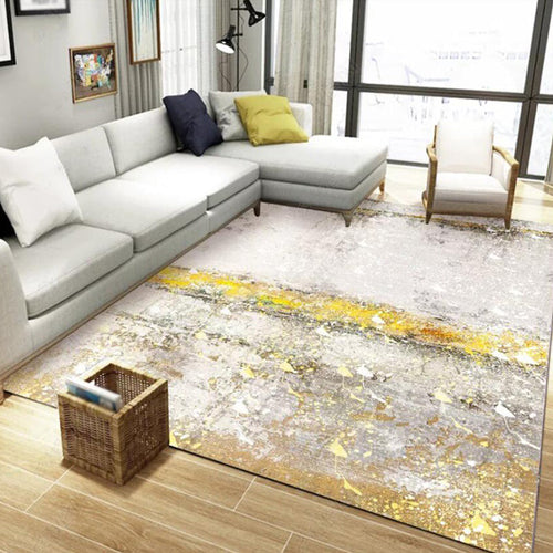 BowLift | Stylish Gold Modern Rug Synthetic Abstract Rug Non-Slip Pet-Friendly Washable Rug for the Living Room