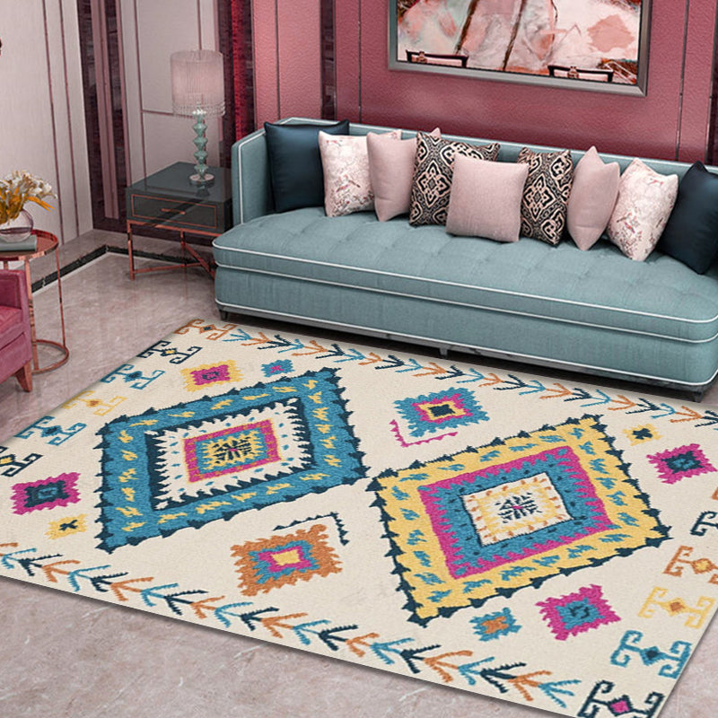 BowLift | Southwestern Tribal Pattern Carpet Multicolor Polyester Carpet Non-Slip Background Pet-Friendly Washable Carpet for Home