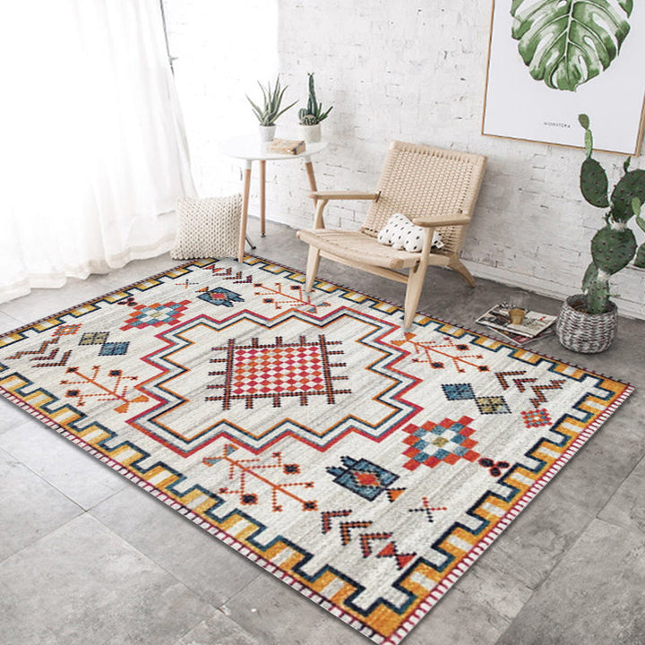 BowLift | Southwestern Tribal Pattern Carpet Multicolor Polyester Carpet Non-Slip Background Pet-Friendly Washable Carpet for Home