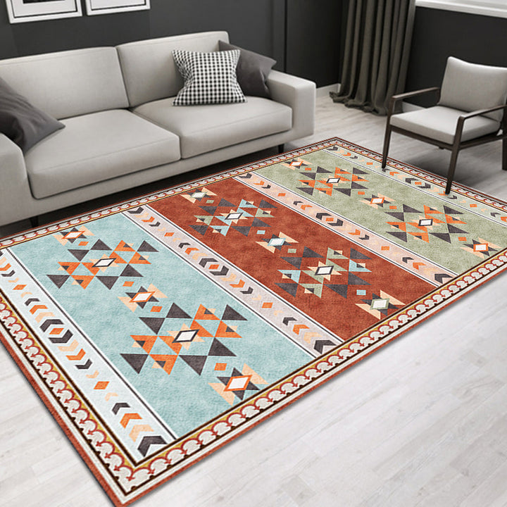 BowLift | Southwestern Tribal Pattern Carpet Multicolor Polyester Carpet Non-Slip Background Pet-Friendly Washable Carpet for Home