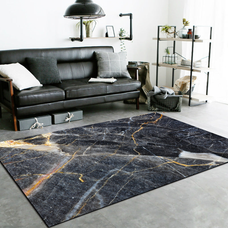 BowLift | Black Living Room Rug Modernism Marble Surface Pattern Rug Polyester Machine Washable Non-Slip Backing Rug