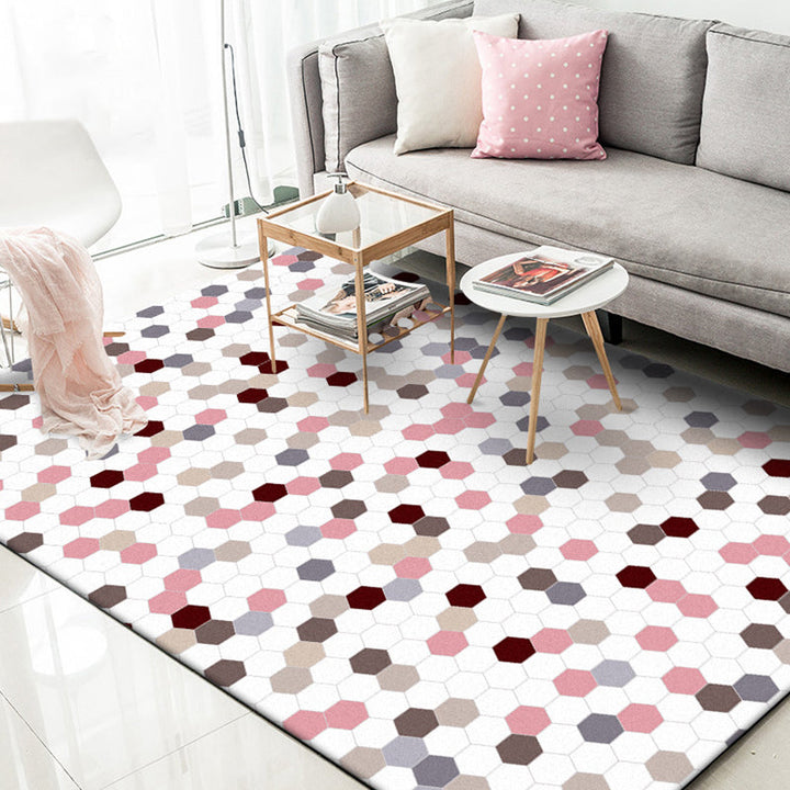 Multicolored bedroom carpet Modernist geometric pattern carpet Polyester anti-slip backing washable carpet | Bowlift