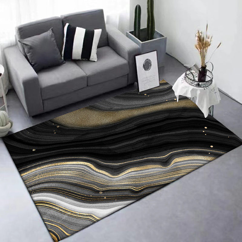 Simple Swirled Striped Pattern Rug Black Nordic Rug Polyester Washable Non-Slip Pet-Friendly Rug for the Living Room | Bowlift