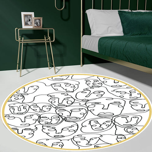 BowLift | Modernism Face Pattern Carpet White Polypropylene Carpet Anti-Slip Underlay Pet Friendly Washable Carpet for Decoration