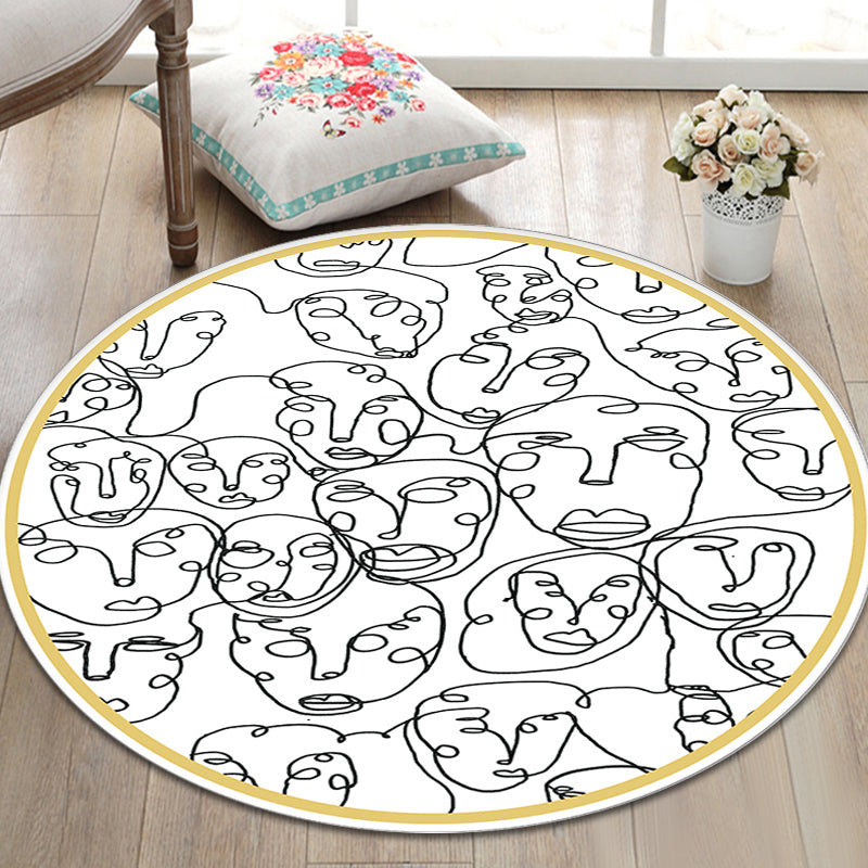BowLift | Modernism Face Pattern Carpet White Polypropylene Carpet Anti-Slip Underlay Pet Friendly Washable Carpet for Decoration