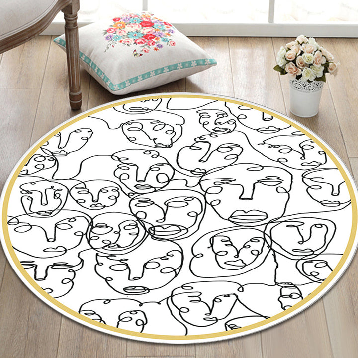 BowLift | Modernism Face Pattern Carpet White Polypropylene Carpet Anti-Slip Underlay Pet Friendly Washable Carpet for Decoration