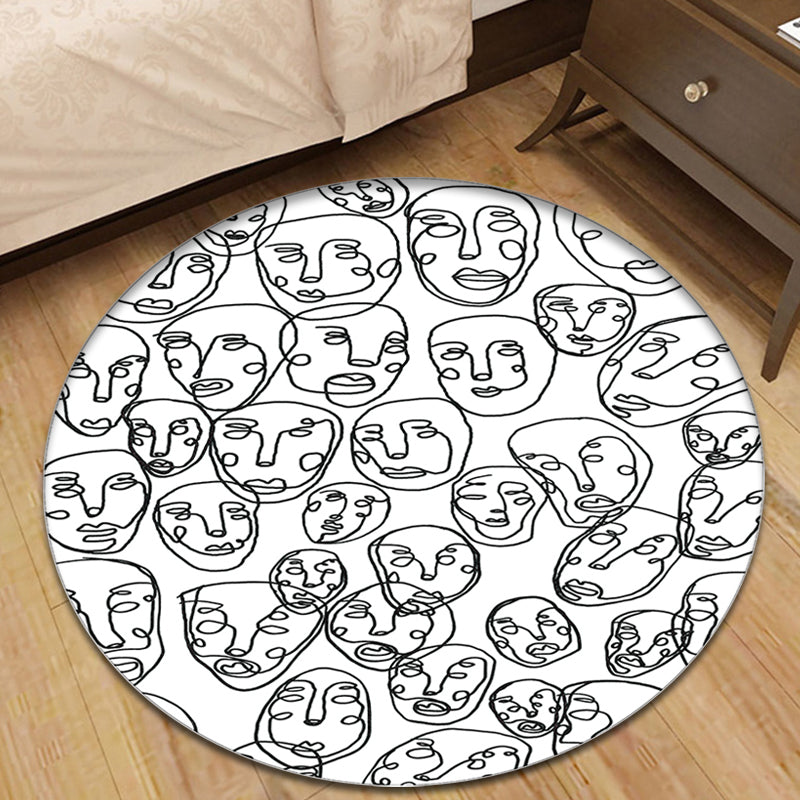 BowLift | Modernism Face Pattern Carpet White Polypropylene Carpet Anti-Slip Underlay Pet Friendly Washable Carpet for Decoration