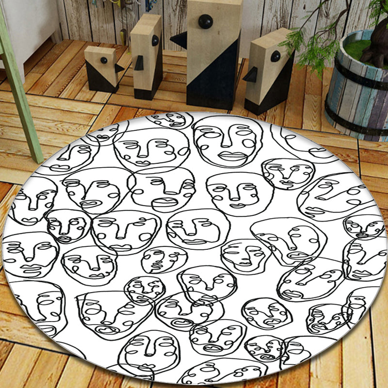 BowLift | Modernism Face Pattern Carpet White Polypropylene Carpet Anti-Slip Underlay Pet Friendly Washable Carpet for Decoration