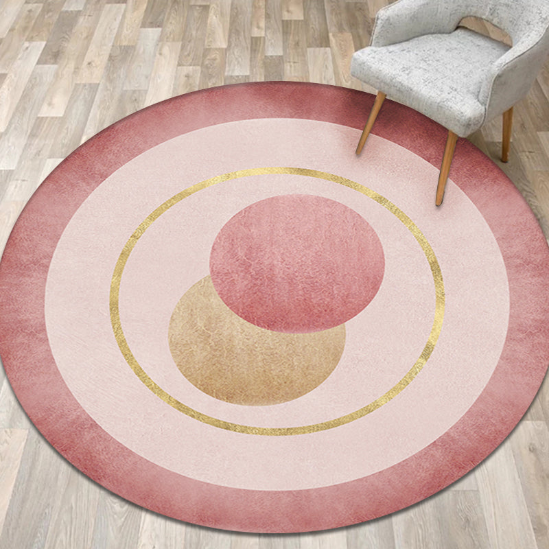 Modern concentric circle pattern rug Orange and Red Polyester rug Non-slip Pet-friendly Washable rug for bedroom | Bowlift