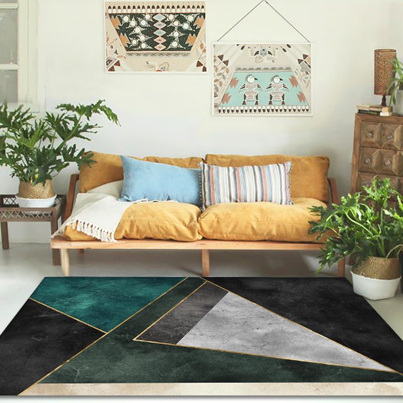 BowLift | Nordic Parlor Rug Green Geometric Pattern Rug Polypropylene Washable Non-slip Pet-friendly Rug