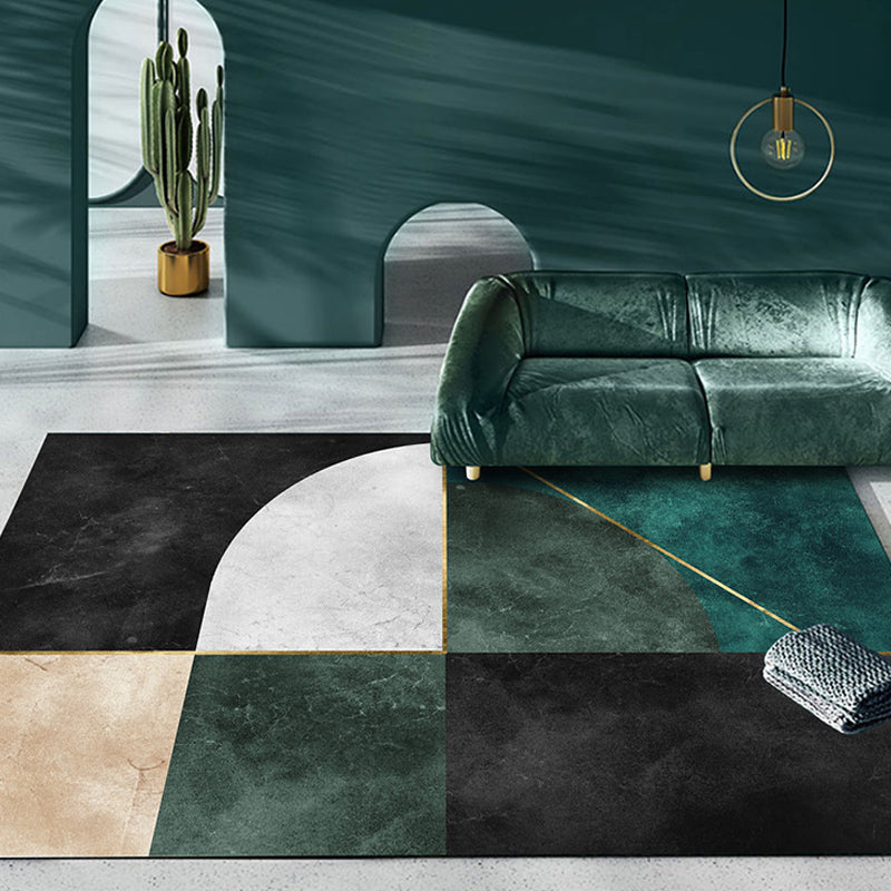 BowLift | Nordic Parlor Rug Green Geometric Pattern Rug Polypropylene Washable Non-slip Pet-friendly Rug