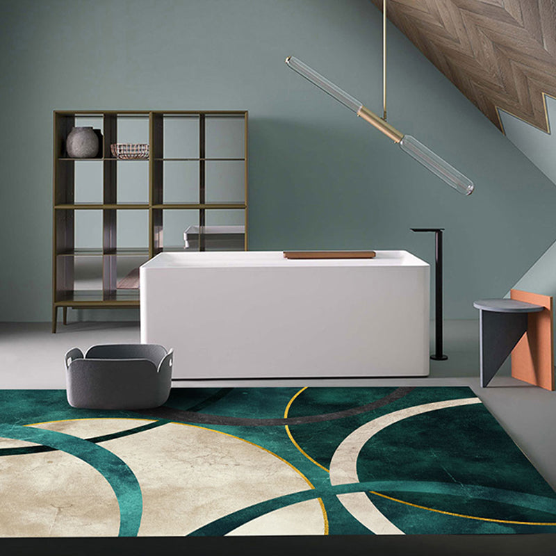 BowLift | Nordic Parlor Rug Green Geometric Pattern Rug Polypropylene Washable Non-slip Pet-friendly Rug
