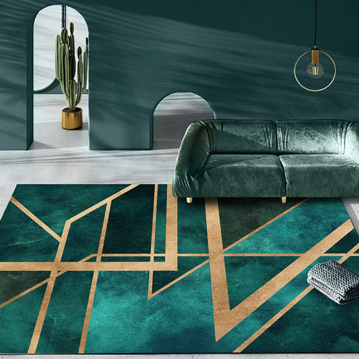 BowLift | Nordic Parlor Rug Green Geometric Pattern Rug Polypropylene Washable Non-slip Pet-friendly Rug