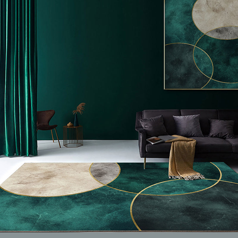 BowLift | Nordic Parlor Rug Green Geometric Pattern Rug Polypropylene Washable Non-slip Pet-friendly Rug