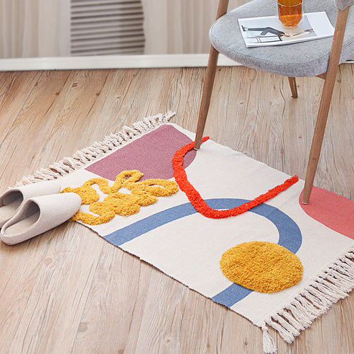 BowLift | Multicolor Abstract Rug Cotton Novelty Rug Washable Non-Slip Pet-Friendly Rug for the Living Room