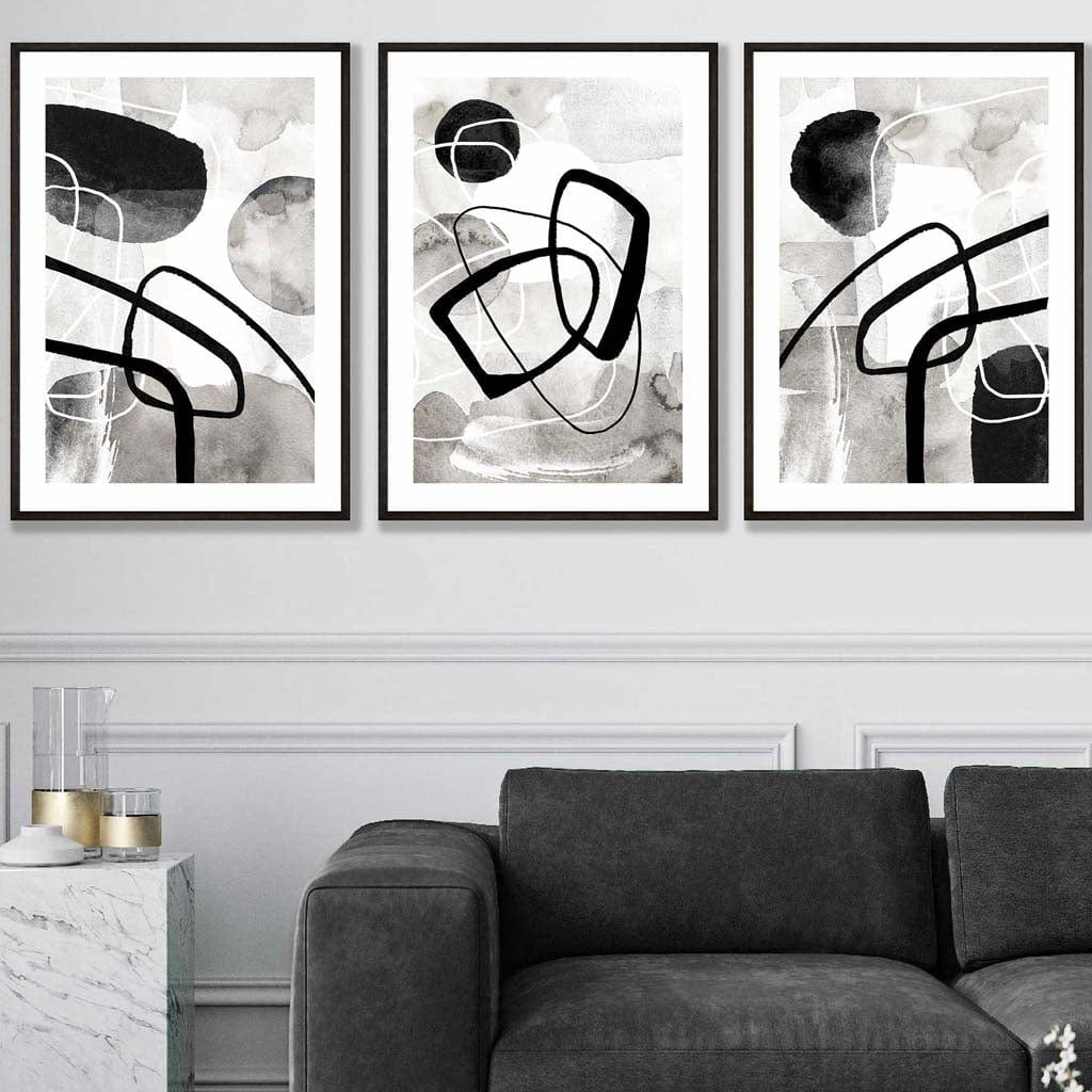 Abstract Black and Gray Shapes Wall Art Prints | Bowlift