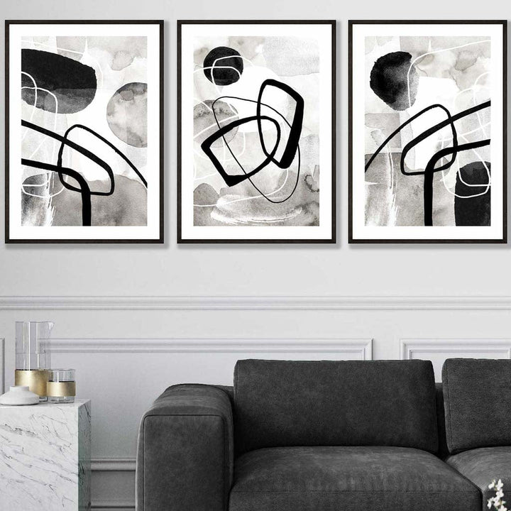 Abstract Black and Gray Shapes Wall Art Prints | Bowlift