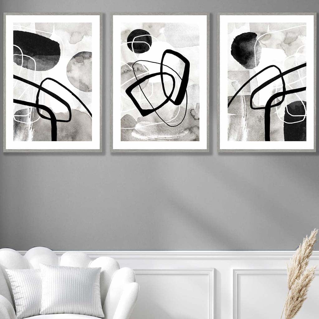 Abstract Black and Gray Shapes Wall Art Prints | Bowlift