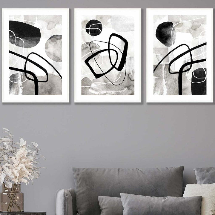 Abstract Black and Gray Shapes Wall Art Prints | Bowlift