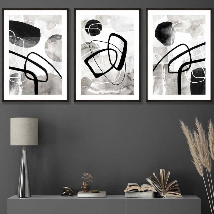 Abstract Black and Gray Shapes Wall Art Prints | Bowlift