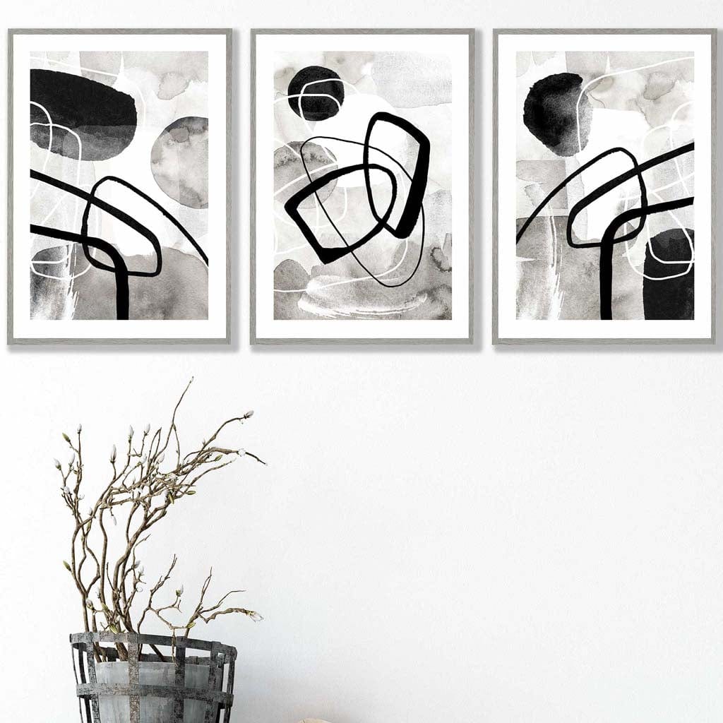 Abstract Black and Gray Shapes Wall Art Prints | Bowlift