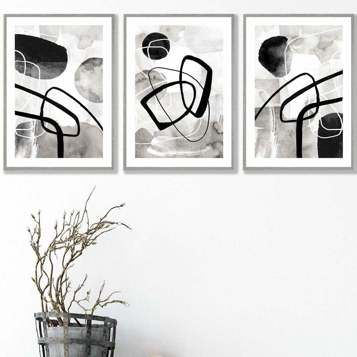 Abstract Black and Gray Shapes Wall Art Prints | Bowlift