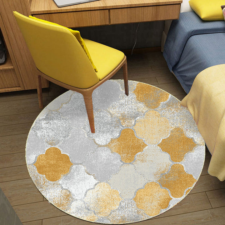 Gold geometric ogee pattern rug synthetic Moroccan area rug washable pet-friendly rug for decoration | Bowlift
