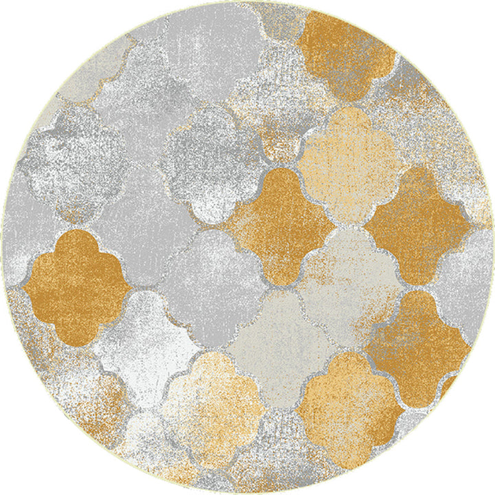 Gold geometric ogee pattern rug synthetic Moroccan area rug washable pet-friendly rug for decoration | Bowlift