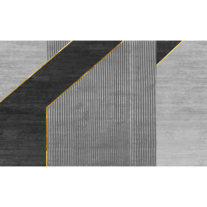 Black geometric patterned rug with stripes, modern area rug made of polyester, washable, non-slip backing rug for the study | Bowlift