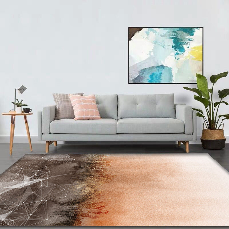 BowLift | Modern Parlor Rug Orange Ombre and Geometric Pattern Rug Polyester Washable Non-Slip Pet-Friendly Rug